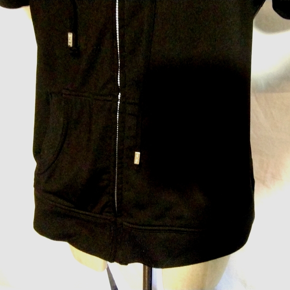 BCBG Hoodie +Black, Silver Bling & logo, ZipUp, B medallion, leather Looking,XL - Picture 7 of 11